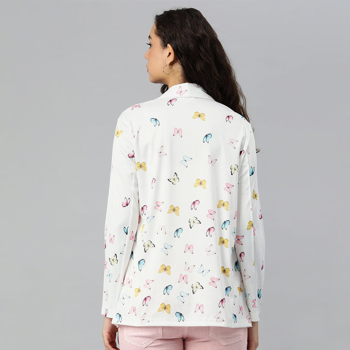 White Glaze Print Semi Casual Blazer