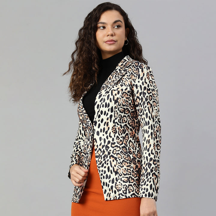 Multicolor Leopard Print Casual Blazer