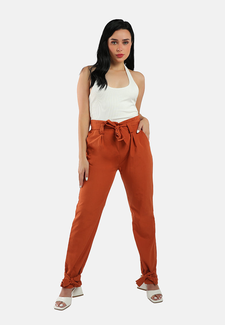 women waist tie pleated trousers#color_orange