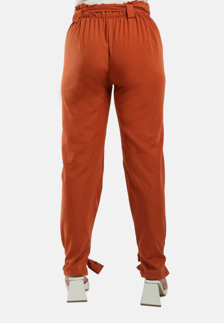 women waist tie pleated trousers#color_orange