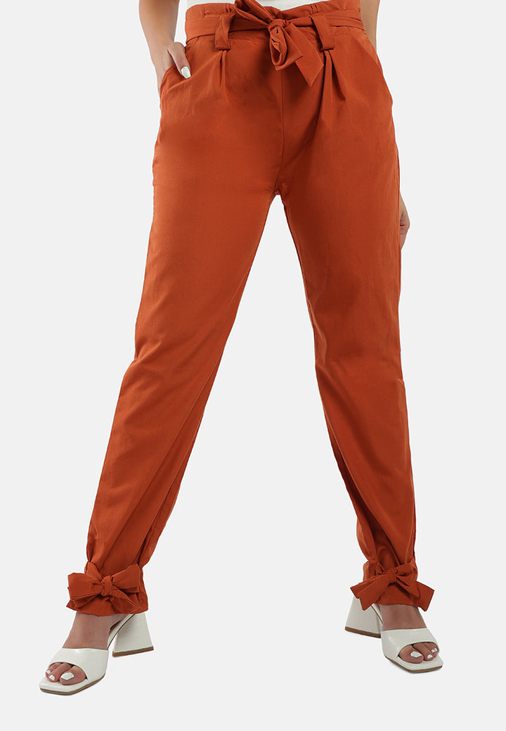 women waist tie pleated trousers#color_orange