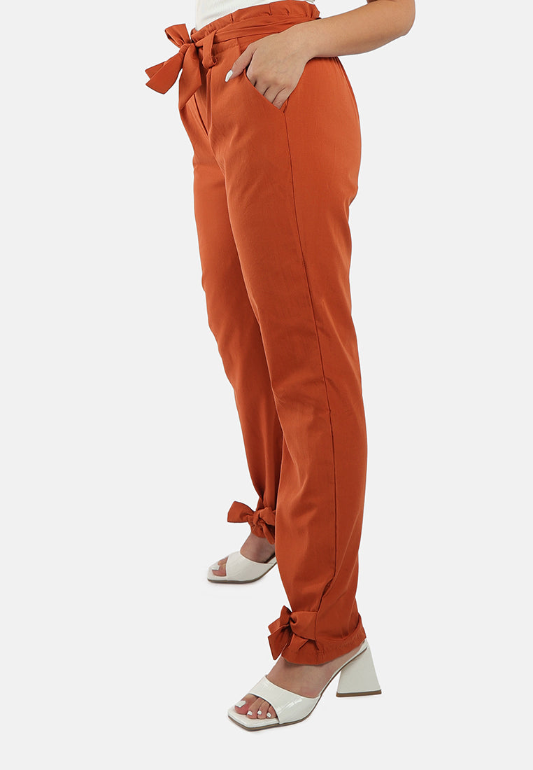 women waist tie pleated trousers#color_orange