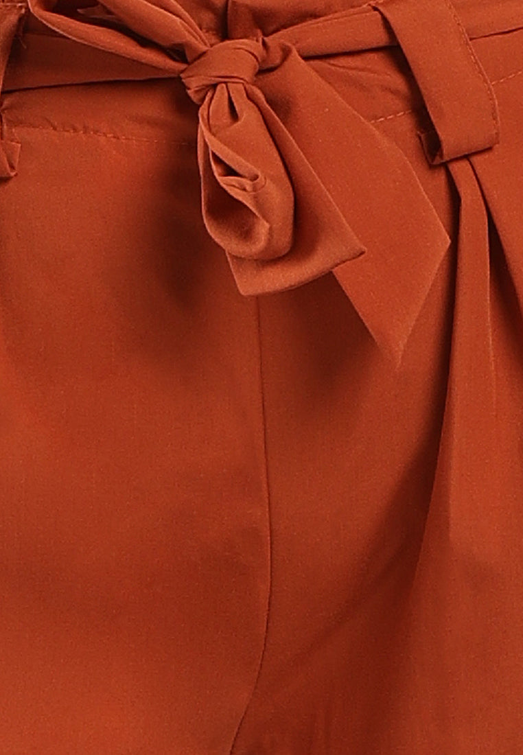 women waist tie pleated trousers#color_orange