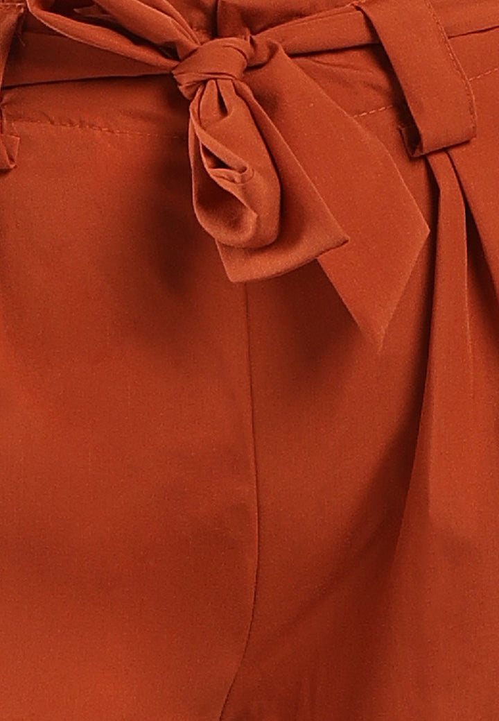 women waist tie pleated trousers#color_orange