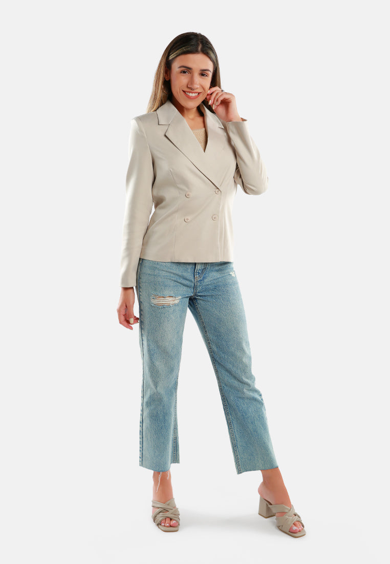 women buttoned lapel blazer#color_beige