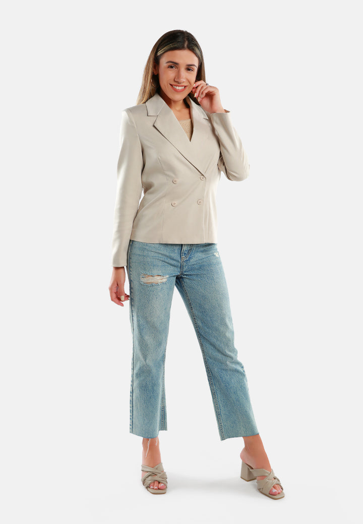 women buttoned lapel blazer#color_beige