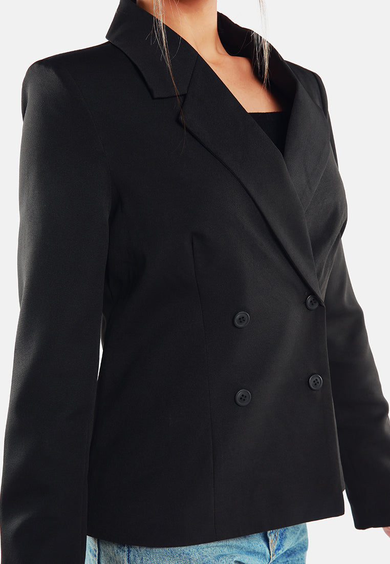 women buttoned lapel blazer#color_black