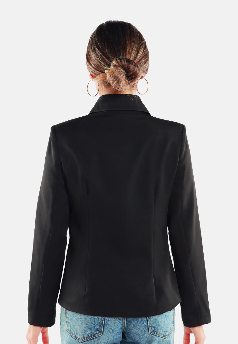 women buttoned lapel blazer#color_black