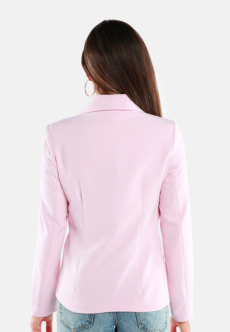 women buttoned lapel blazer#color_pink