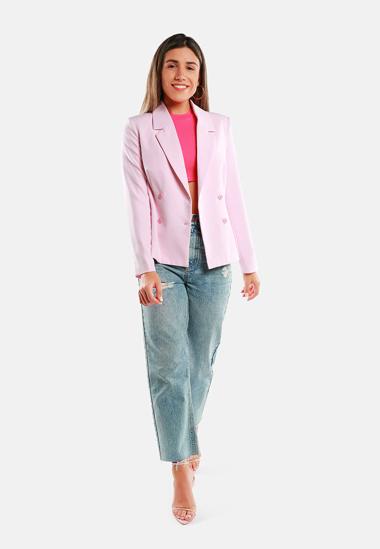 women buttoned lapel blazer#color_pink