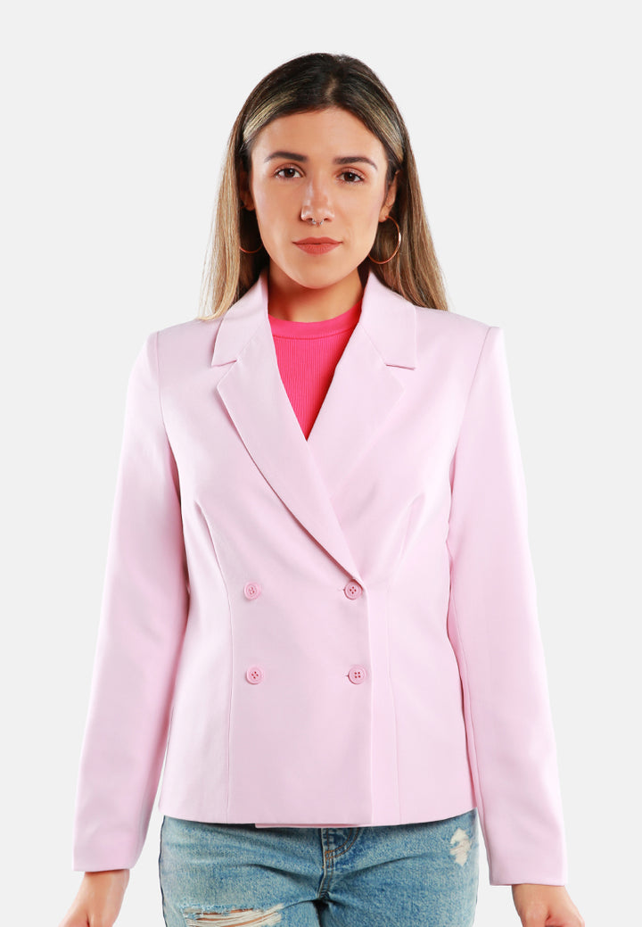 women buttoned lapel blazer#color_pink