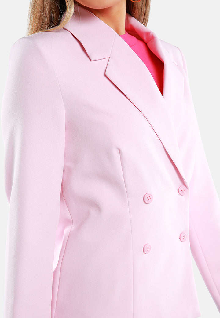 women buttoned lapel blazer#color_pink