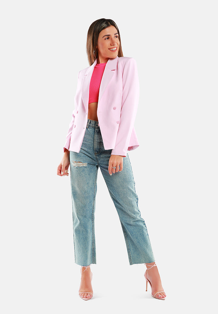 women buttoned lapel blazer#color_pink