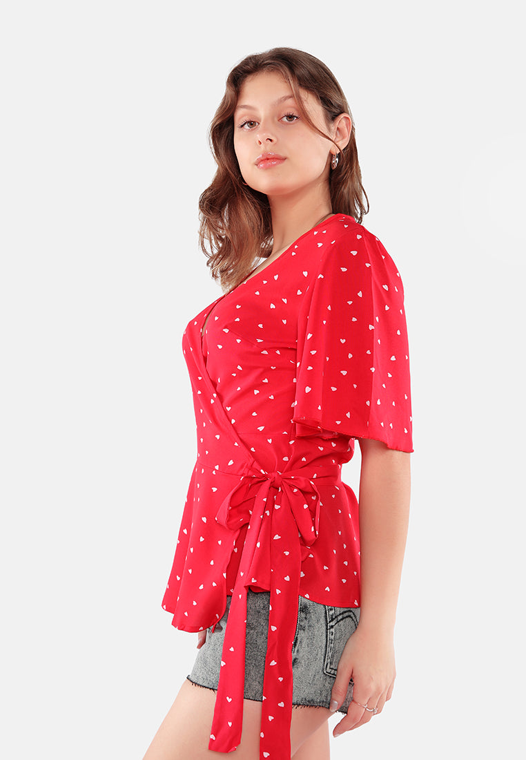 women little hearts wrap around top#color_red