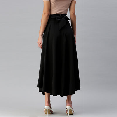 bow detail slit long skirt#color_black