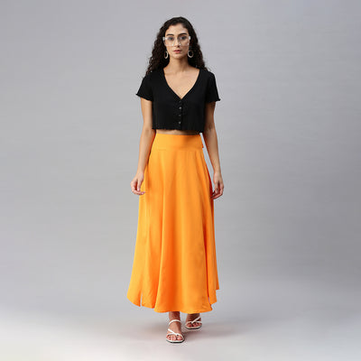 bow detail slit long skirt#color_orange