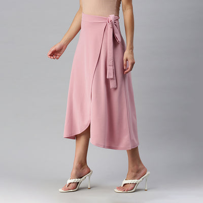wrap style long maxi skirt#color_pink