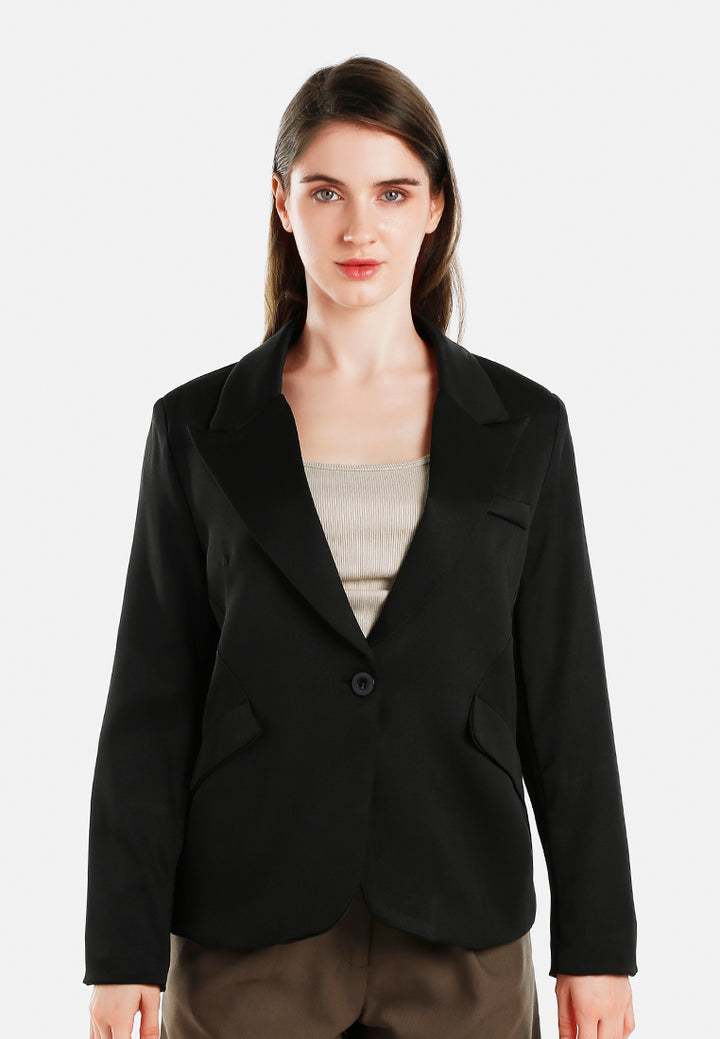 women sleek lapel blazer#color_black