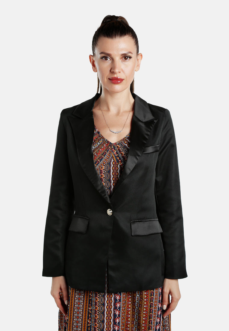 women lapel collar buttoned blazer#color_black