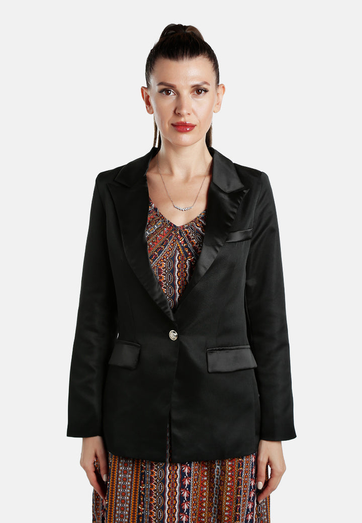 women lapel collar buttoned blazer#color_black
