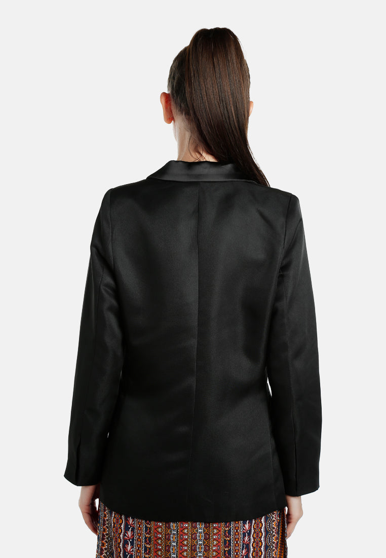 women lapel collar buttoned blazer#color_black