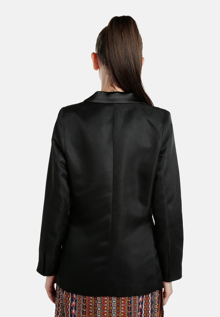 women lapel collar buttoned blazer#color_black
