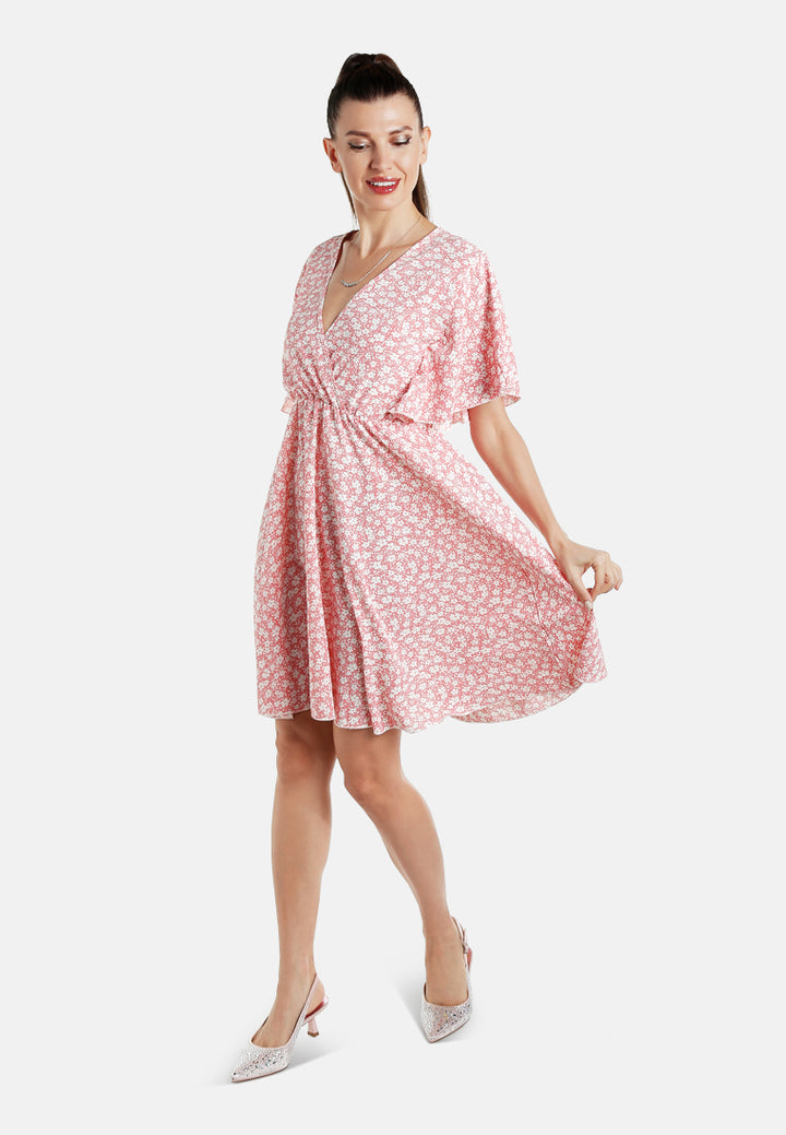 women v-neck floral midi dress#color_pink
