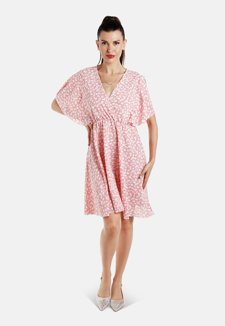 women v-neck floral midi dress#color_pink