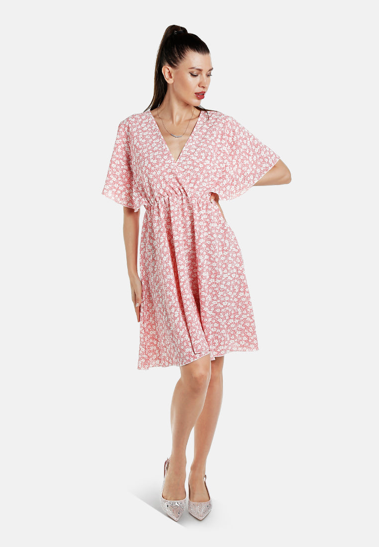 women v-neck floral midi dress#color_pink