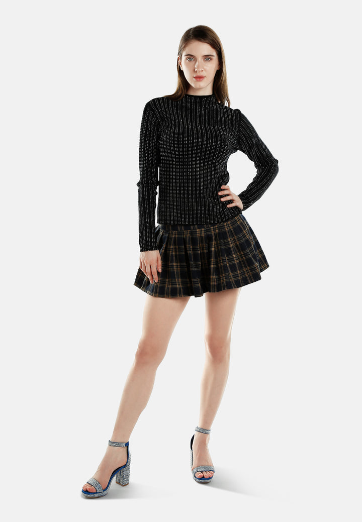 Full Sleeves Sequin High Neck Top