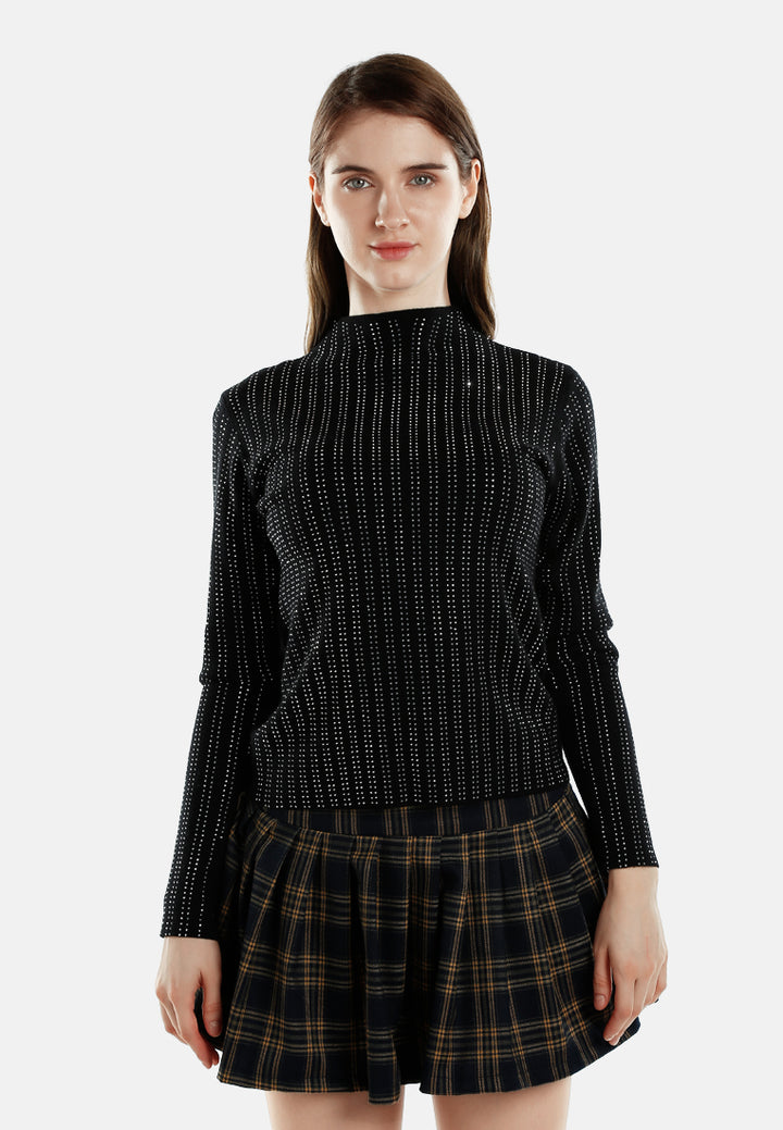 Full Sleeves Sequin High Neck Top