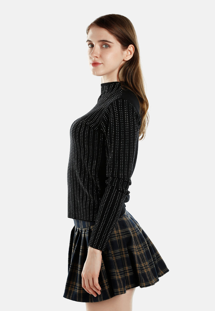 Full Sleeves Sequin High Neck Top