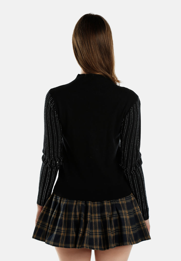 Full Sleeves Sequin High Neck Top