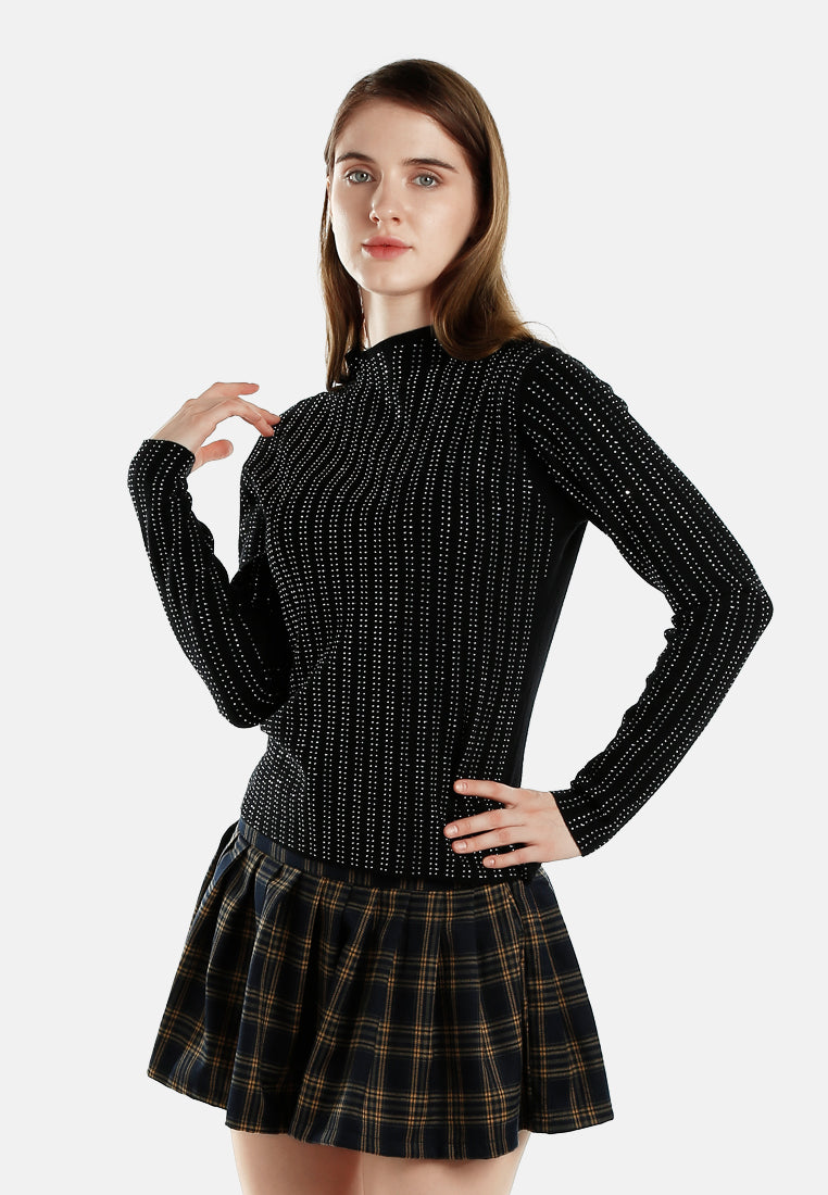Women Full Sleeves Sequin High Neck Top