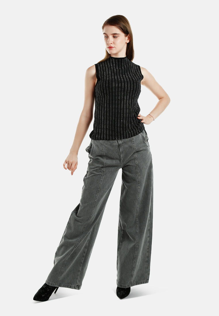 Sleeveless Sequin High Neck Top