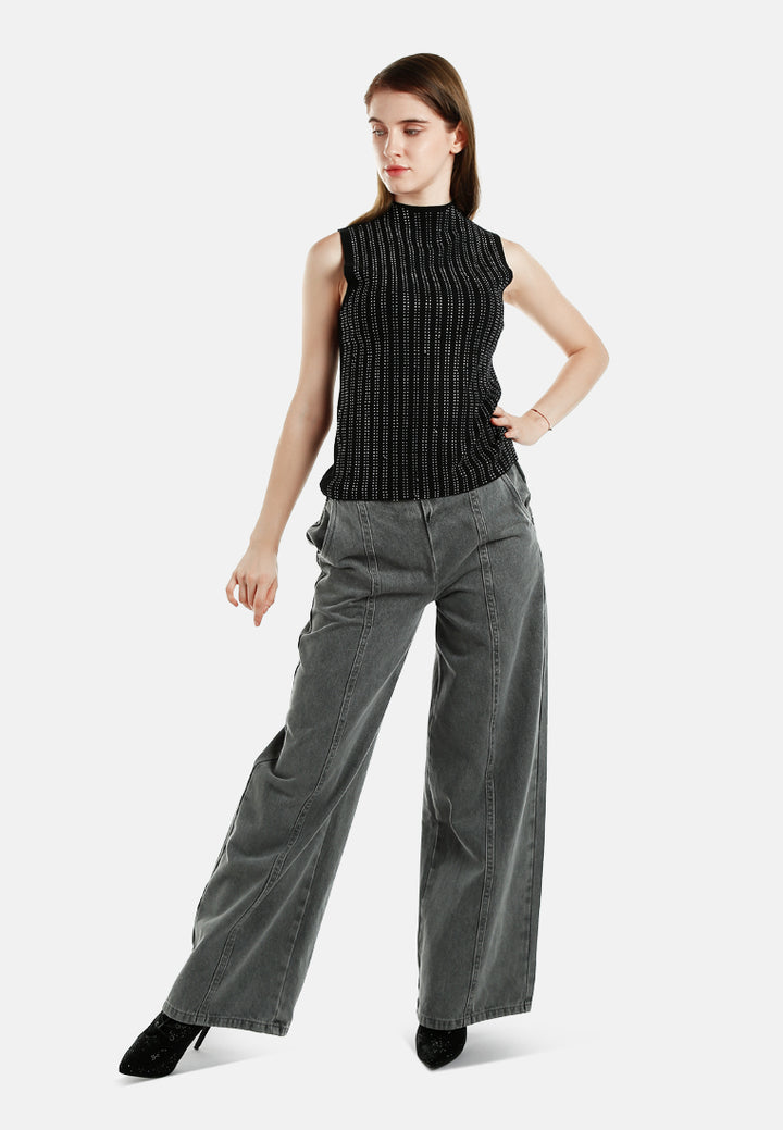 Sleeveless Sequin High Neck Top