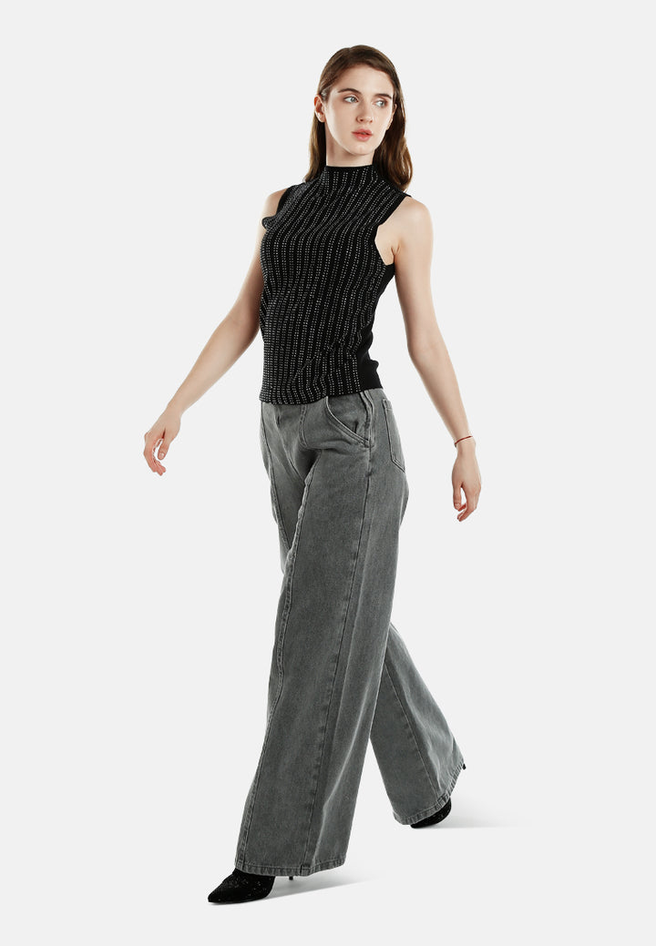 Sleeveless Sequin High Neck Top