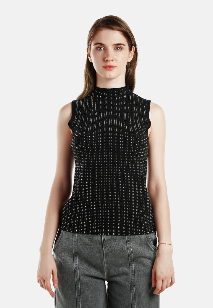 Sleeveless Sequin High Neck Top
