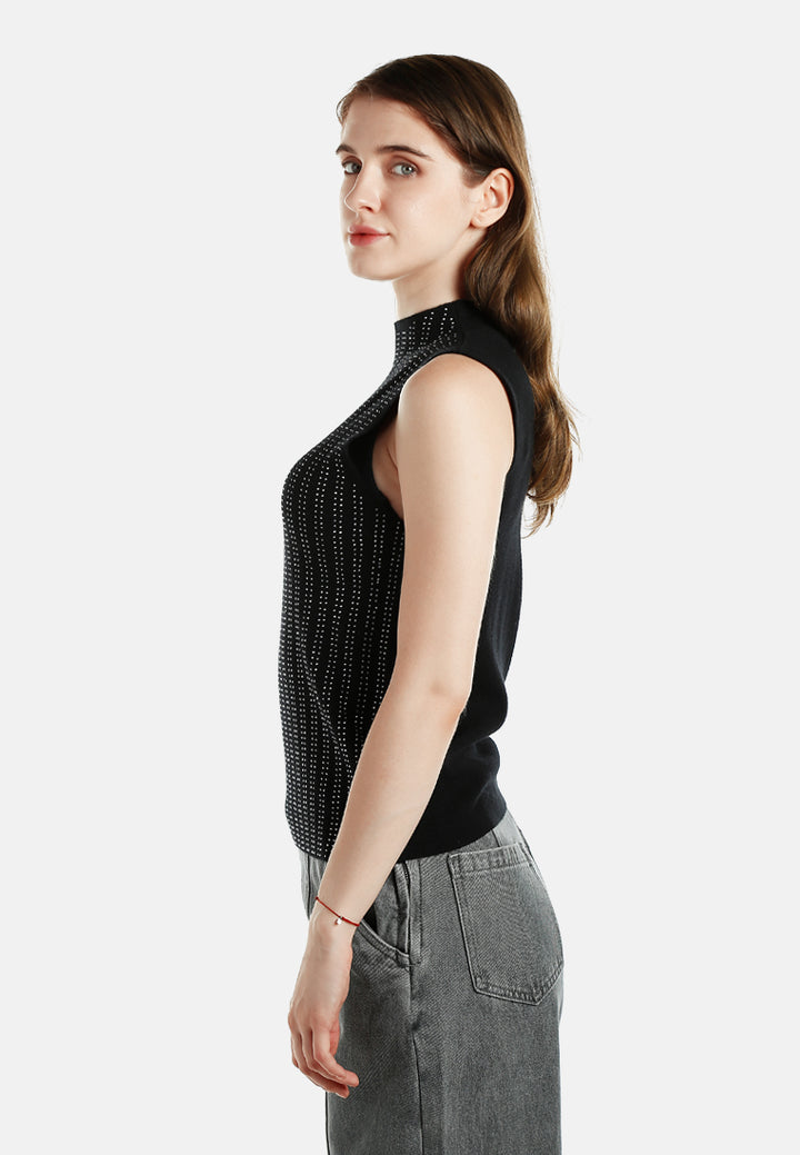 Sleeveless Sequin High Neck Top