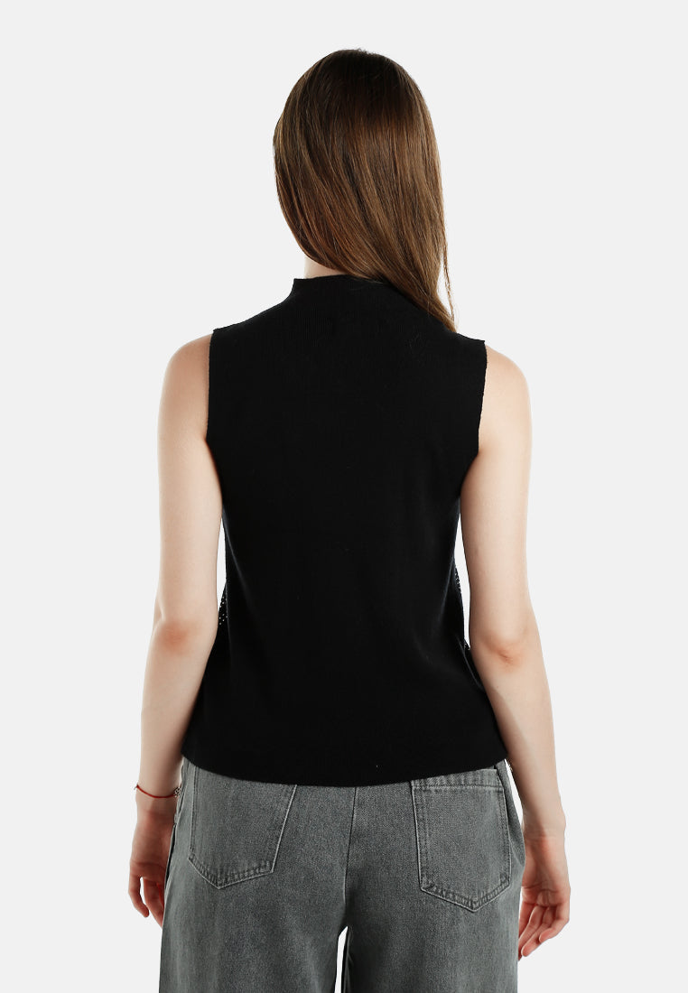 Sleeveless Sequin High Neck Top