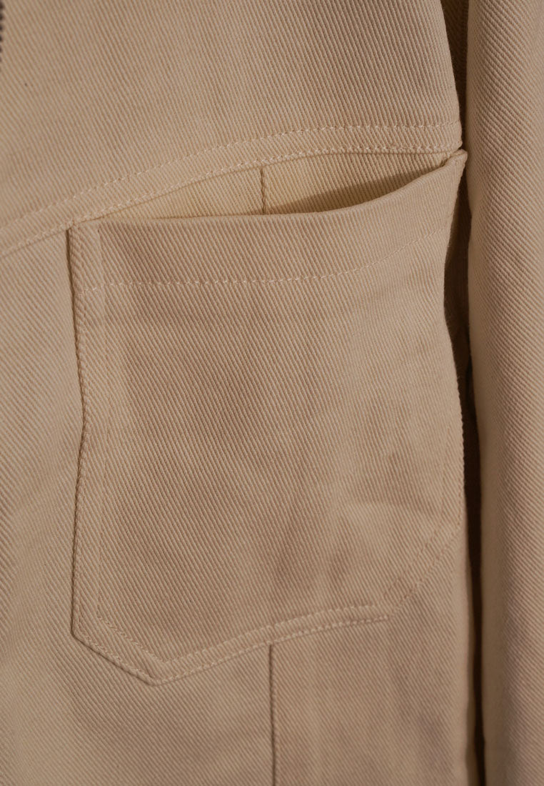 women front zipper denim jacket#color_beige