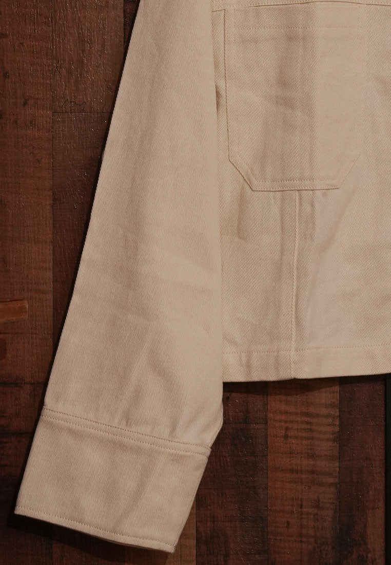 women front zipper denim jacket#color_beige