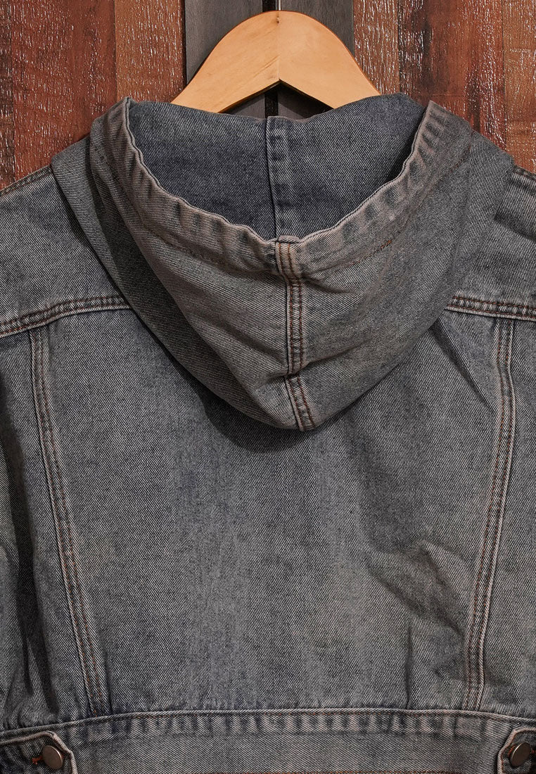 Women Cropped Denim Hoodie Jacket