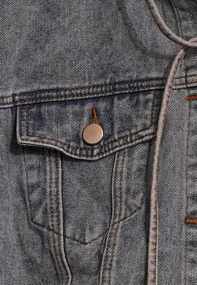 Women Cropped Denim Hoodie Jacket