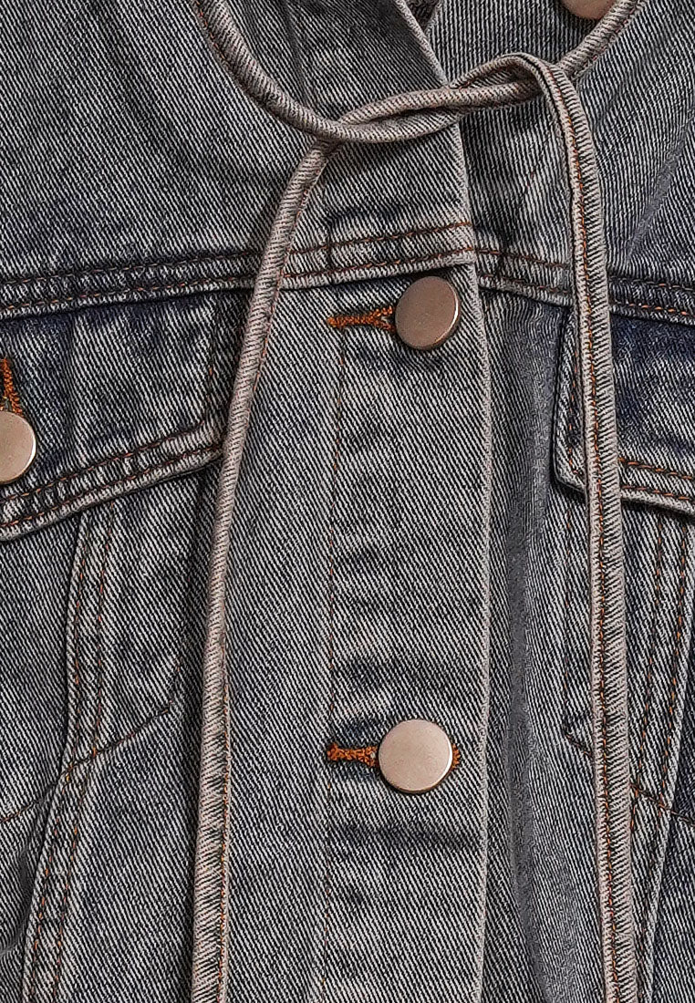 Women Cropped Denim Hoodie Jacket