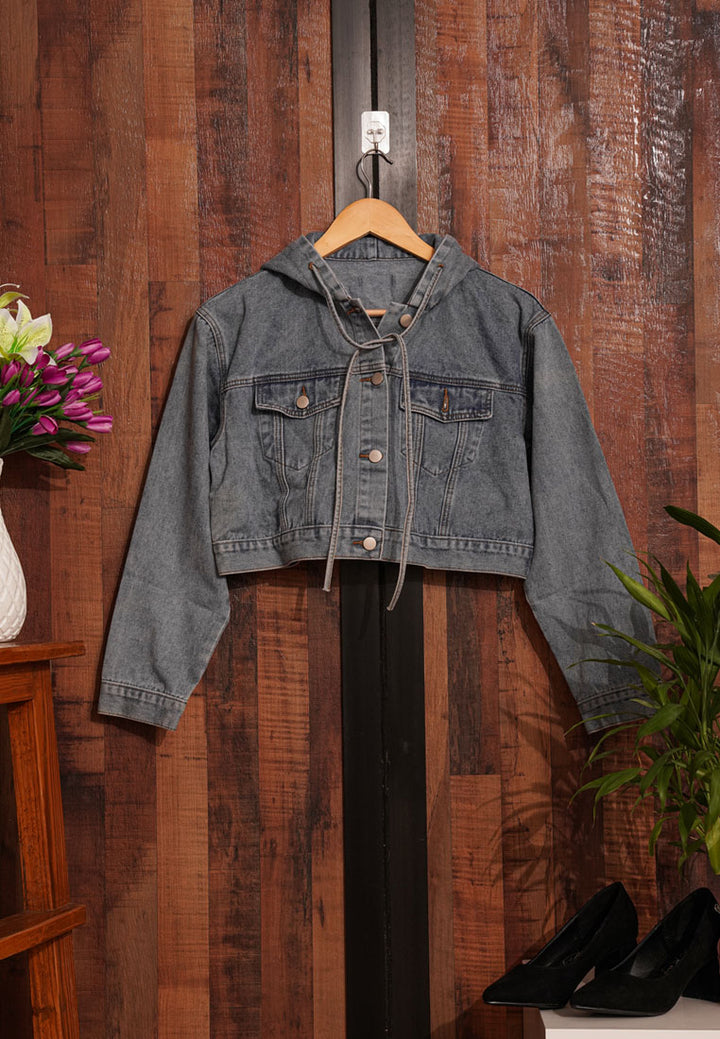 Women Cropped Denim Hoodie Jacket