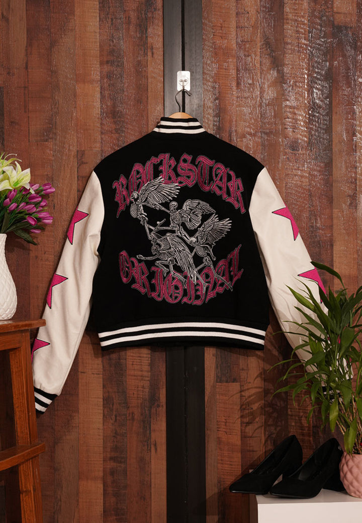 women star patchwork varsity jacket#color_multicolor