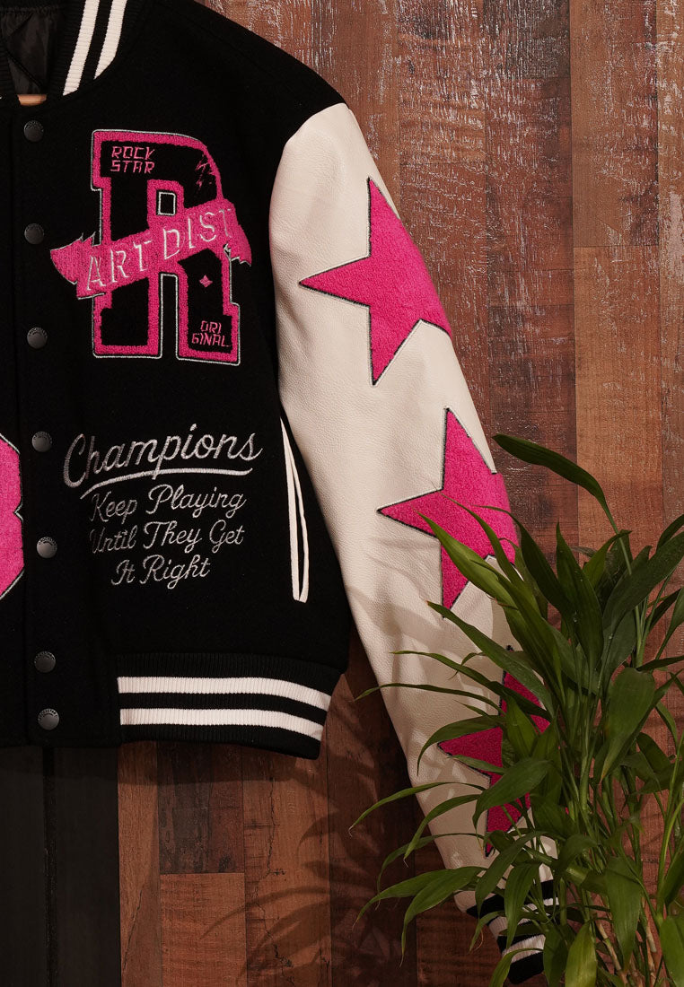 women star patchwork varsity jacket#color_multicolor
