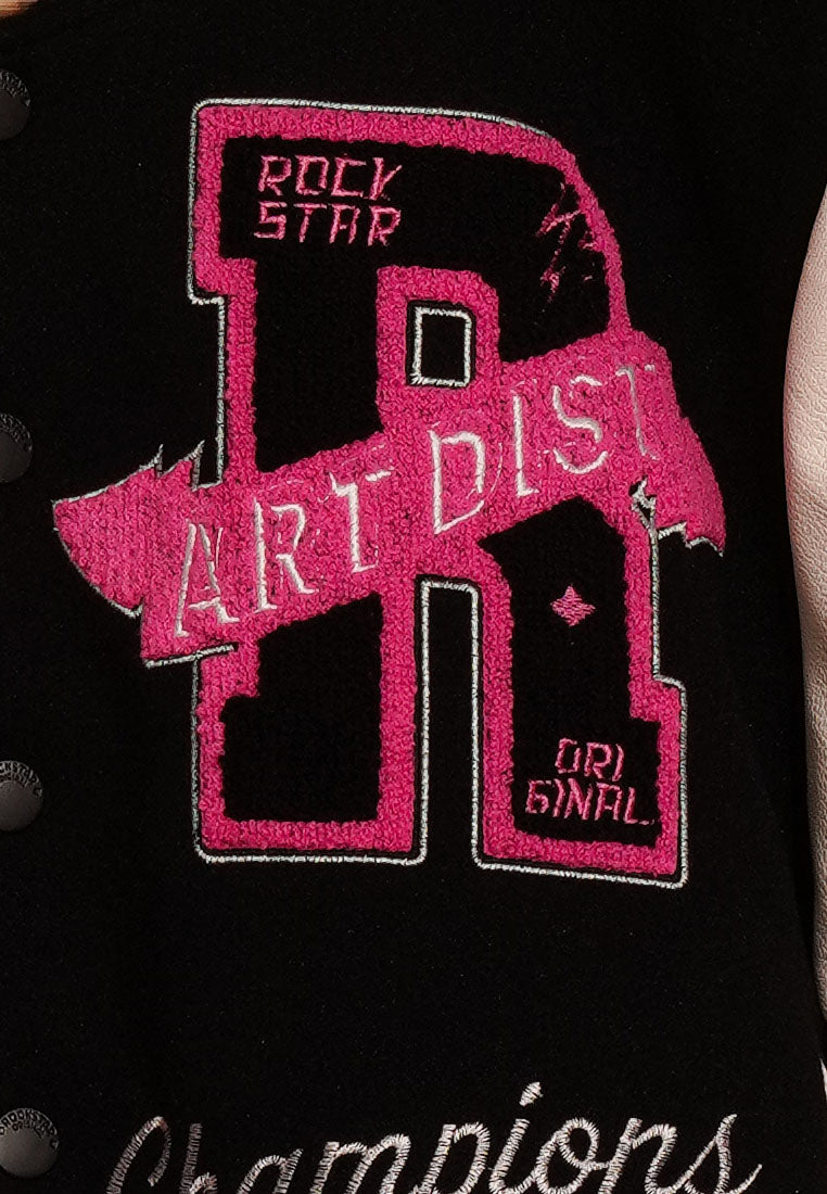 women star patchwork varsity jacket#color_multicolor