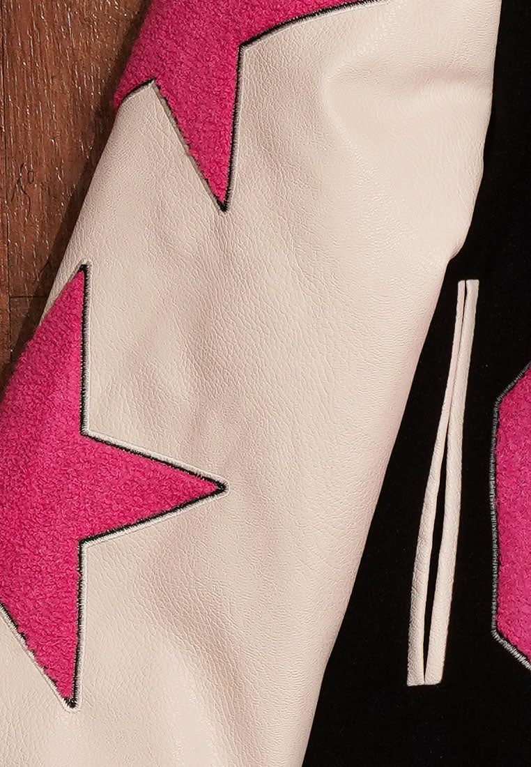 women star patchwork varsity jacket#color_multicolor